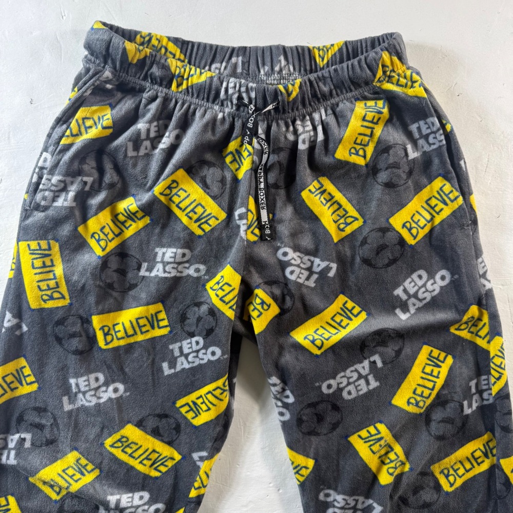 Happy Boxer Ted Lasso‎ Pajama Pants Small Gray Believe Fleece Lounge PJ Pants